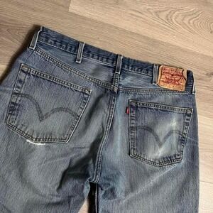 2008 Levi's 501 Distressed‎ Faded Mid Wash Blue Denim Jeans